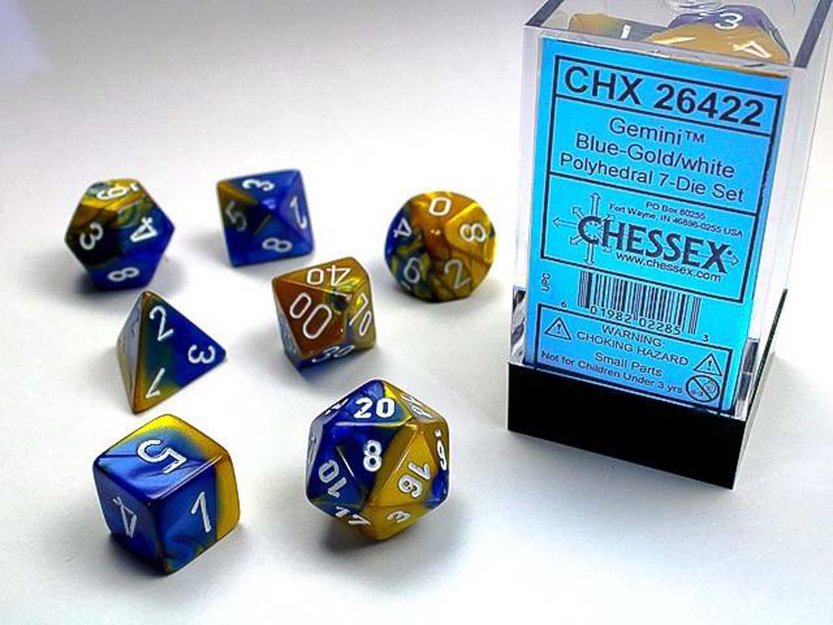 Set de 7 dés - Bleu-Or/Blanc chessex