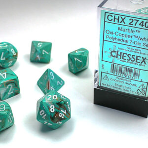 Set de 7 dés - Marble Oxi-Copper/Blanc chessex