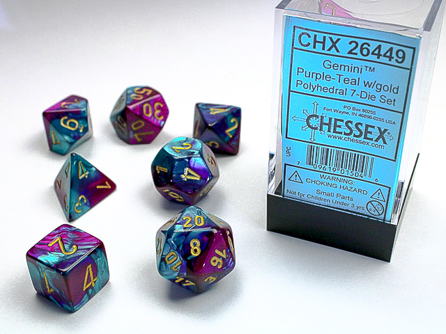 Set de 7 dés Violet Sarcelle/Or chessex