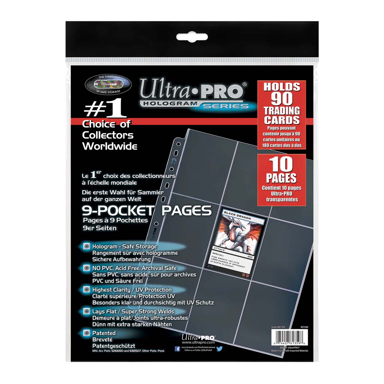 Feuilles de classeur rangement cartes (100) - Ultra Pro Platinum
