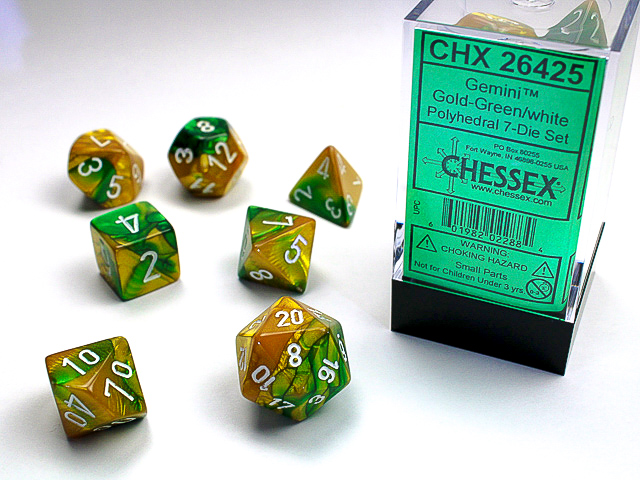 Set de 7 dés Or Vert/Blanc Chessex