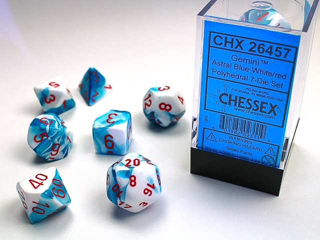 Set de 7 dés Bleu Astral-Blanc/Rouge Chessex