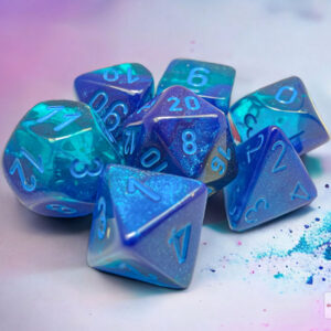 Set de 7 dés - Bleu/Bleu Clair phosphorescent