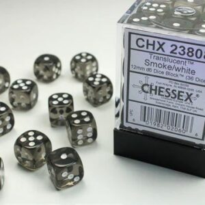 Set de 36 dés 6 faces Fumé/Blanc translucide