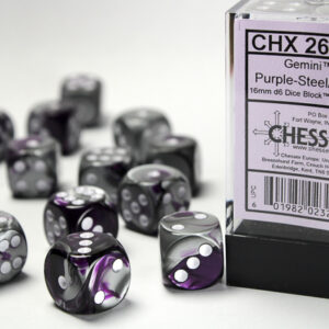 Set de 12 dés 6 faces Violet-Acier/Blanc