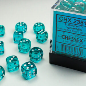 Set de 36 dés 6 faces Sarcelle/Blanc