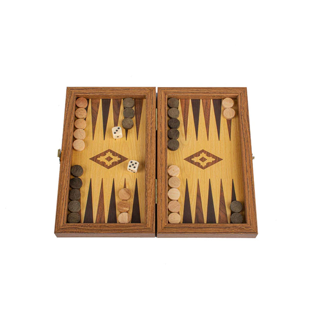 Backgammon 20cm réplique couleurs chêne & noyer