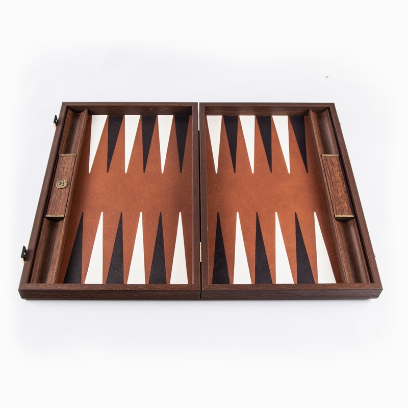 Backgammon 48cm Cuir Synthetique (Caramel)