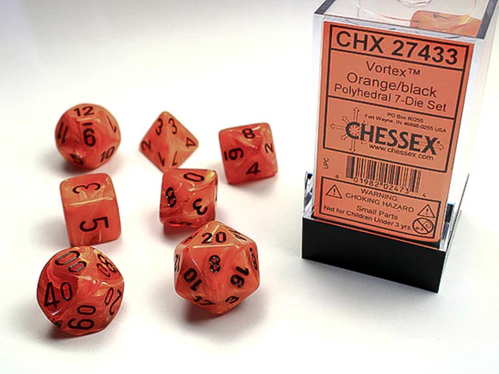 Set de 7 dés - Vortex - Orange/Noir