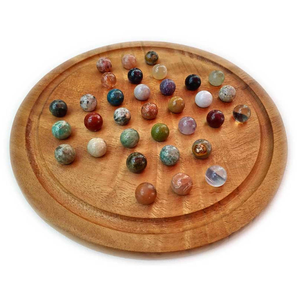 Solitaire rond en bois d'acacia et billes semi-précieuses