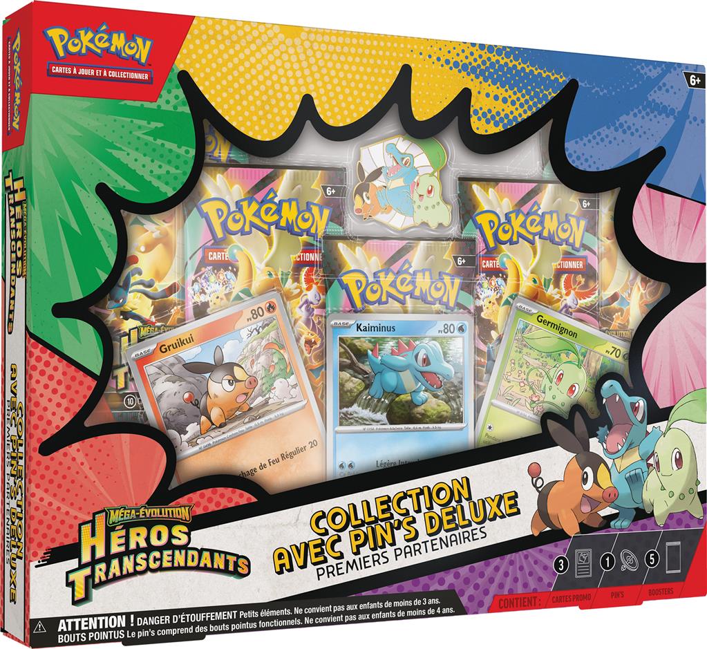 Pokémon ME2.5 : Coffret avec Pin's Deluxe Premiers Partenaires Méga-Evolution - Héros Transcendants